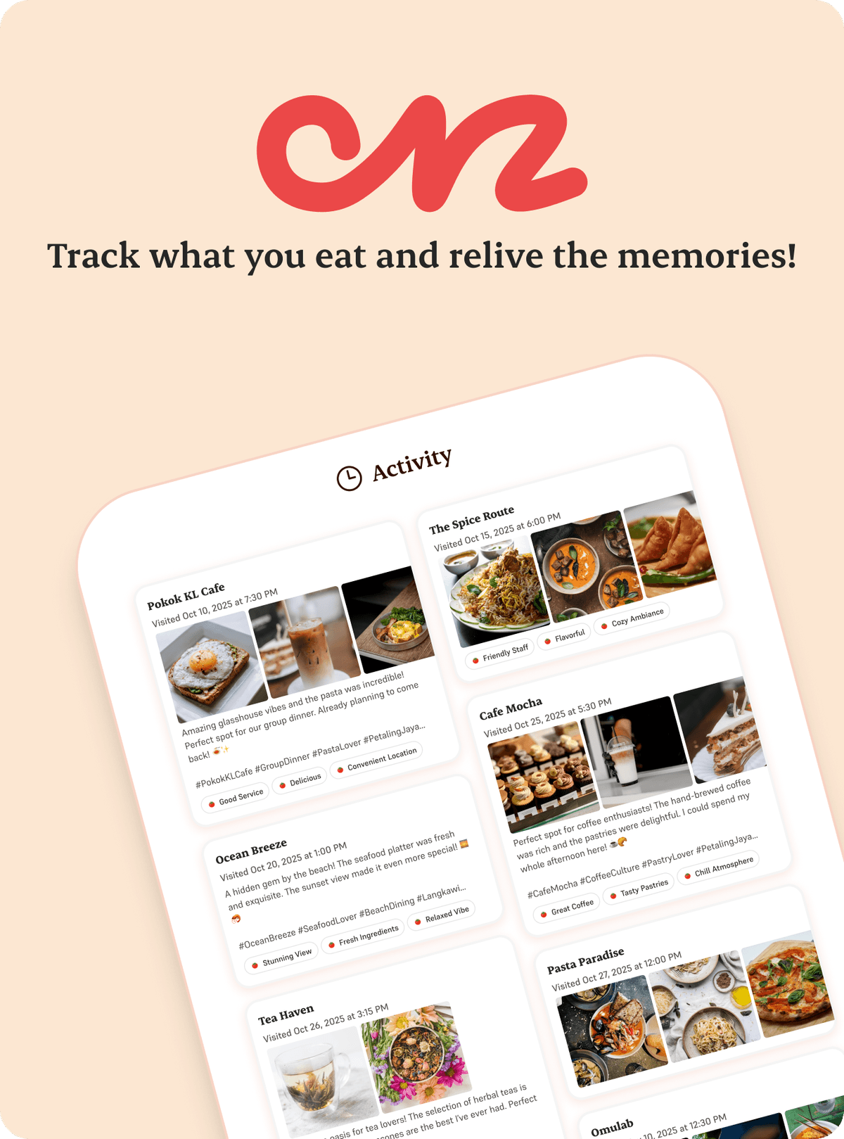 Onz - Track what you eat and relive the memories